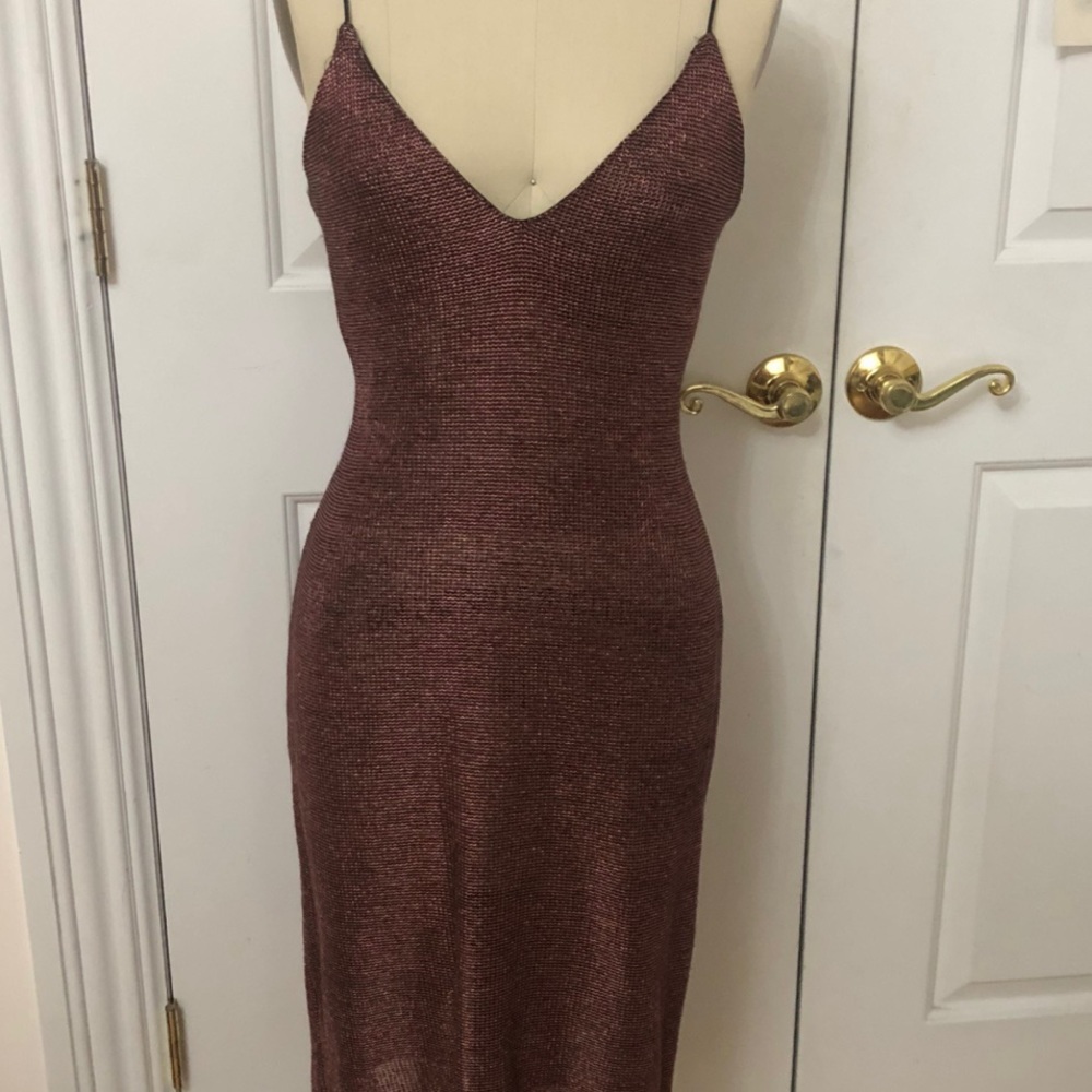 Pink copper chain mail body con dress